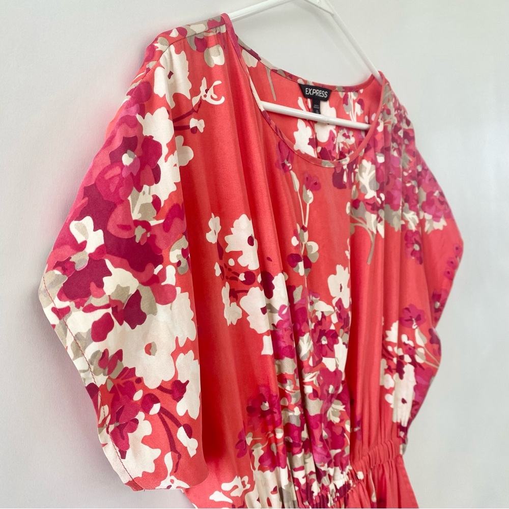 Express Floral Mini Skater Dress with Pockets Orange Pink White Multicolor XS - Picture 4 of 14